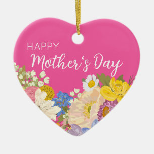 Happy Mother's Day Floral Blooms  Ceramic Ornament