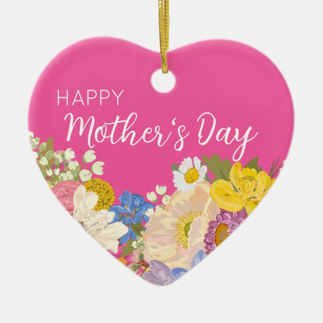 Happy Mother's Day Floral Blooms  Ceramic Ornament (Front)