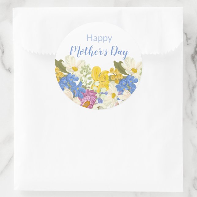 Happy Mother's Day Floral Blooms  Classic Round Sticker (Bag)