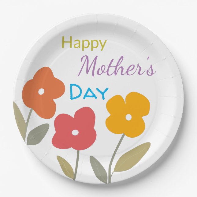 Happy Mother's Day Floral Blooms Paper Plate (Front)