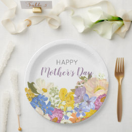 Happy Mother's Day Floral Blooms  Paper Plate