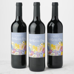 Happy Mother's Day Floral Blooms  Wine Label