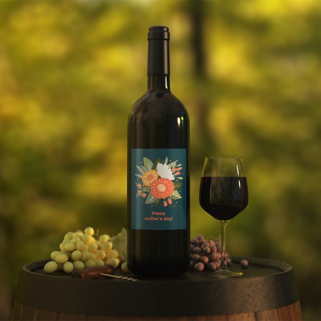 Happy mother's day floral bouquet wine label (Creator Uploaded)