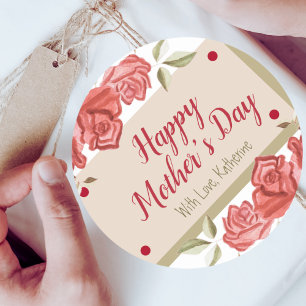 Happy Mother's Day Floral Classic Charm Red Rose Round Sticker