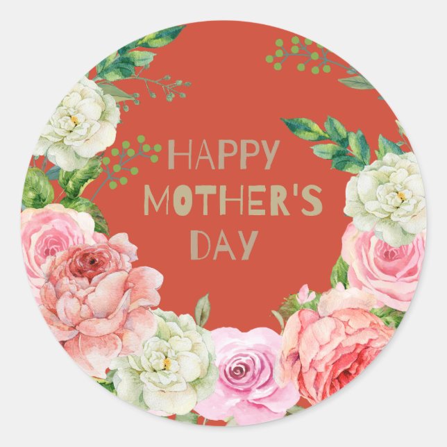Happy Mothers Day Floral Classic Round Sticker (Front)