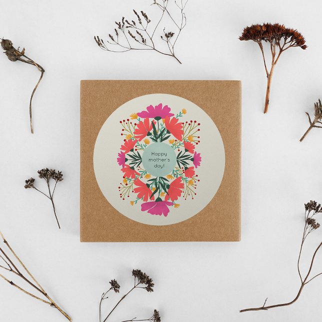 Happy mother's day floral classic round sticker (Creator Uploaded)