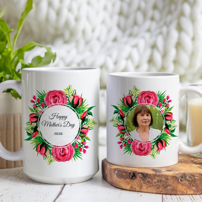Happy Mothers Day Floral Custom Photo Coffee Mug (Creator Uploaded)