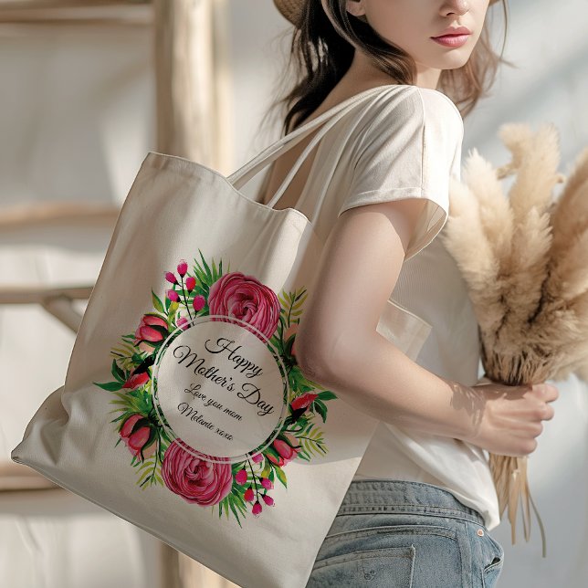 Happy Mothers Day Floral Custom Photo Tote Bag (Creator Uploaded)