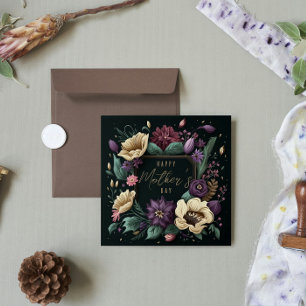 Happy Mother's Day Floral Dark Custom Message  Holiday Card