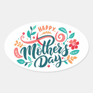 Happy Mother's Day Floral Design-63754 Oval Sticker