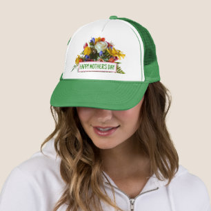 HAPPY MOTHER'S DAY FLORAL FLOWERS TRUCKER HAT