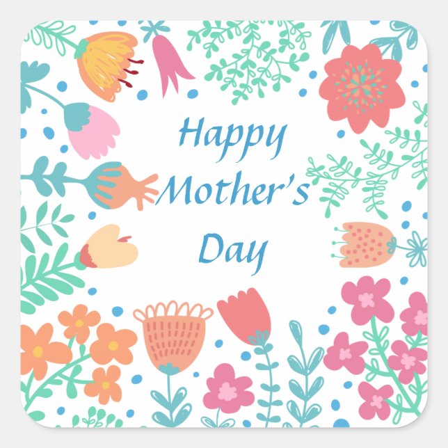 Happy Mother's Day Floral Frame Square Sticker (Front)