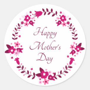 Happy Mother's Day floral garland pink Classic Round Sticker
