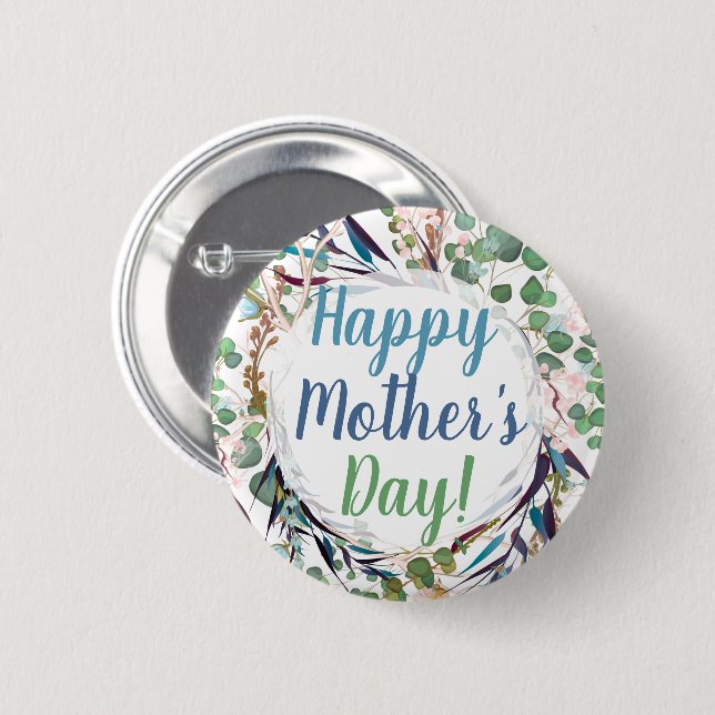 Happy Mother's Day Floral Gift for Mum Grandma 6 Cm Round Badge (Front & Back)
