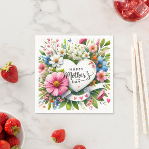 Happy Mothers Day Floral Heart Napkin