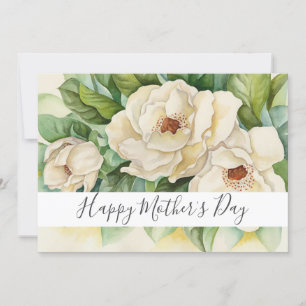 Happy Mother's Day Floral Magnolia Name Script Holiday Card