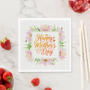 Happy Mother's Day Floral Pink Watercolor Napkin