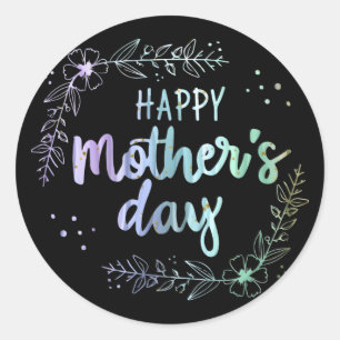 Happy Mother's Day Floral Rainbow Colours Classic Round Sticker