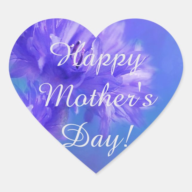 Happy Mother's Day Flower Blue Purple Cornflower Heart Sticker (Front)