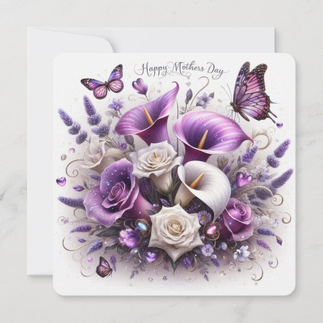 Happy Mother's Day Flowers and Butterflies Holiday Card (Front)
