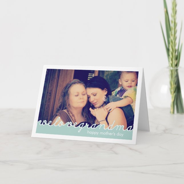 Happy Mothers Day for Grandmother Photo Blue White Card (Front)