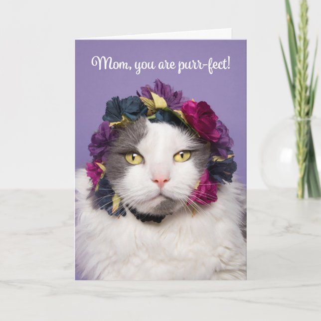 Happy Mother's Day For Mum Cute Cat in Flowers Holiday Card (Front)