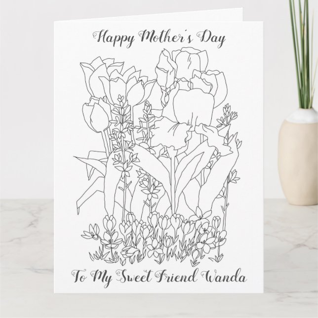 Happy Mother's Day Friend Colouring Page Flowers Card (Front)