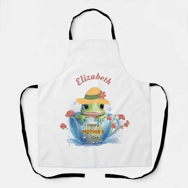 Happy Mother's Day Frog and Hat in a Teacup Apron (Front)