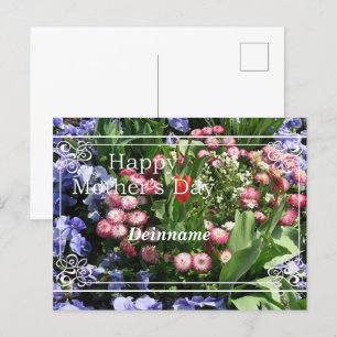 happy mothers day, frühlingsblumen mit schrift postcard