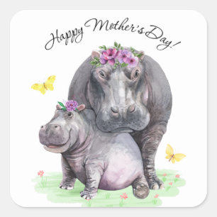 Happy Mothers Day Fun Hippo Square Sticker