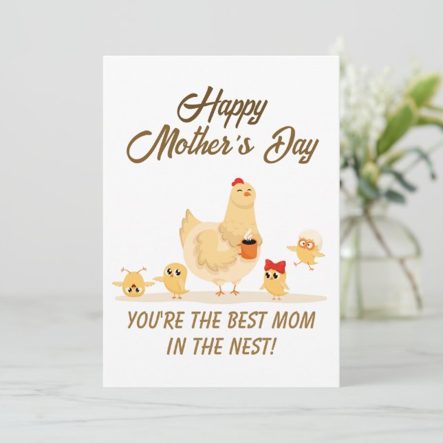 Happy Mother's Day Funny Chicken Hen Mum Humour Holiday Card (Standing Front)