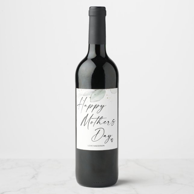 Happy Mothers Day Gift for Mom Best Mum Ever Wine Label (Front)
