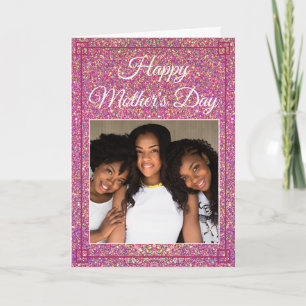 Happy Mother's Day Glitter Custom Family Photo Card