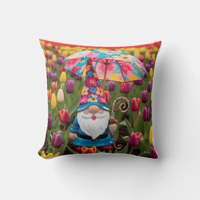 Happy Mother's Day: Gnome in Tulip Field Cushion (Front)