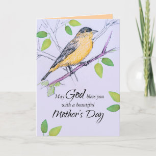 Happy Mother's Day God Bless You Goldfinch Bird Card