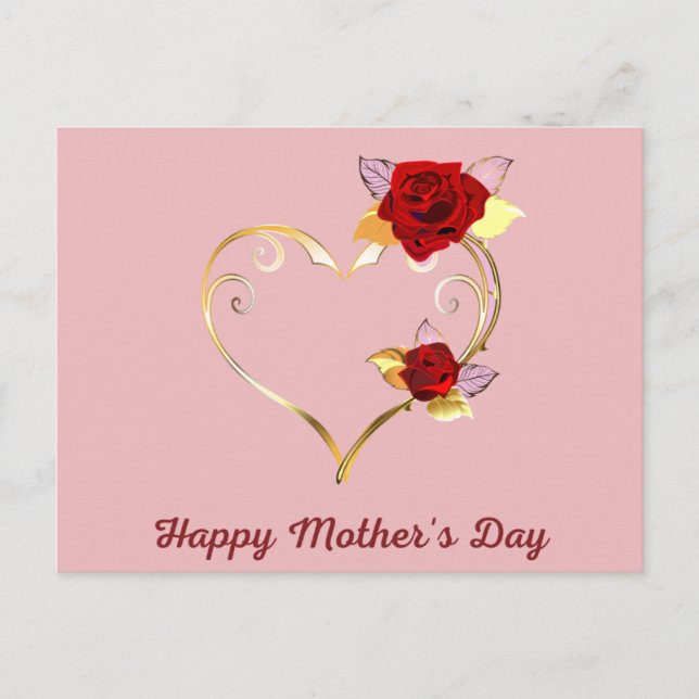 Happy Mother's Day Gold Heart and Roses Card (Front)