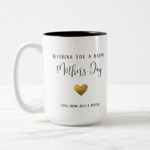 Happy Mother's Day Gold Heart, black typography  Two-Tone Coffee Mug