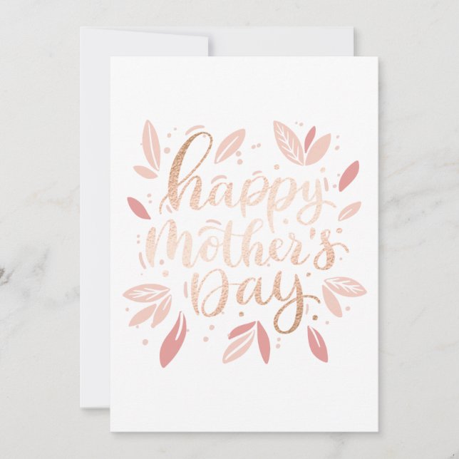 Happy mothers day. Gold pink cute floral script (Front)