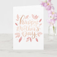 Happy mothers day. Gold pink cute floral script