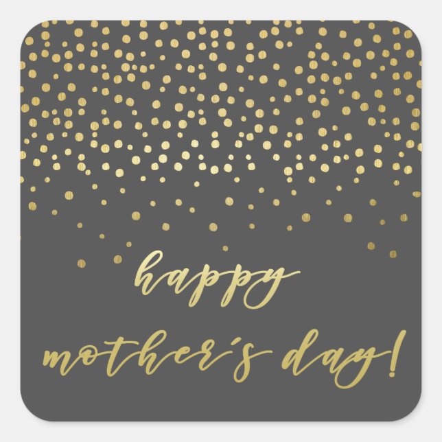 Happy Mother's Day - Gold Script & Confetti Square Sticker (Front)