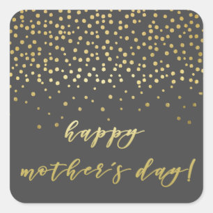 Happy Mother's Day - Gold Script & Confetti Square Sticker