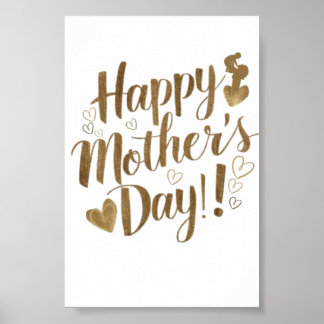 Happy Mother's Day Gold Script Heart Poster