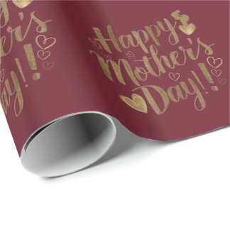 Happy Mother's Day Gold Script Heart Wrapping Paper
