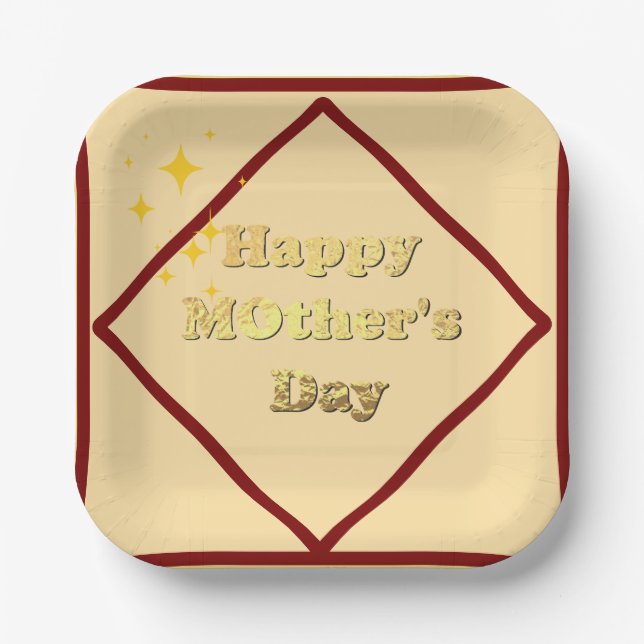 Happy mothers day. Gold simple script calligraphy  Paper Plate (Front)