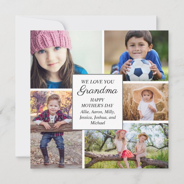 Happy Mother's Day Grandma 5 Child Family Photo Holiday Card (Front)