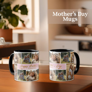 Happy Mother's Day Grandma Pink Photo Collage Mug