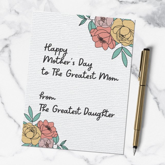 Happy Mothers Day Great Mum Floral Pastel Flowers Postcard (In situ)