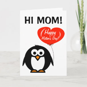 Happy Mothers Day greeting card with funny penguin