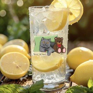 Happy Mother's Day Grey Cat Glass