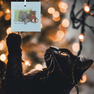 Happy Mother's Day Grey Cat Glass Tree Decoration